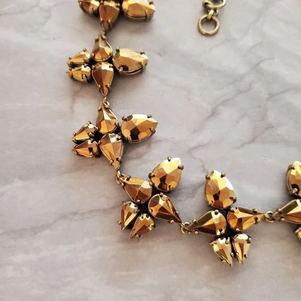 ✨ J.Crew Gold Rhinestone Crystal Cluster Statement Necklace ✨